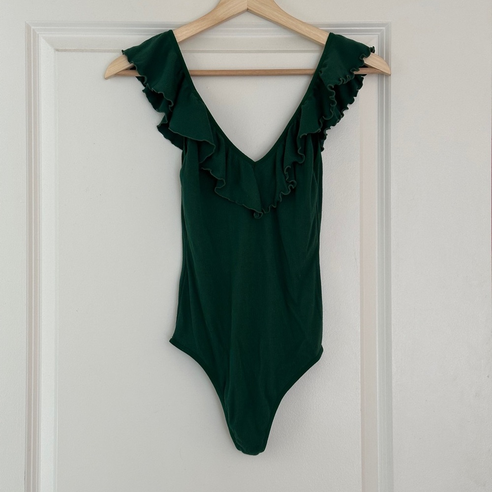 Green Ruffled Thong Bodysuit